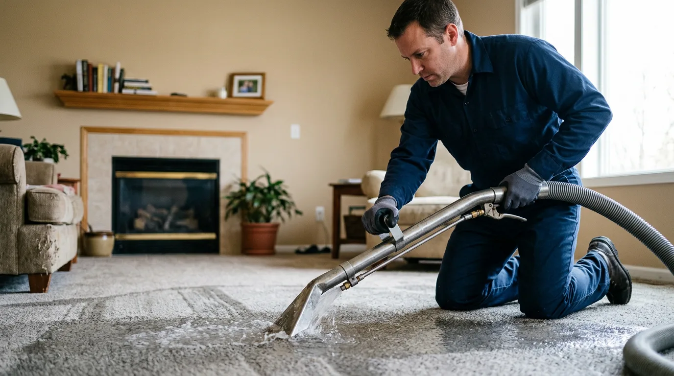 Water damage restoration technician working near Bowdoin, ME